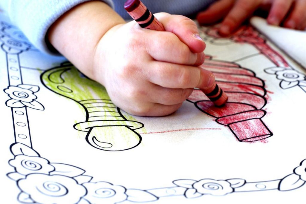 Coloring page on a table